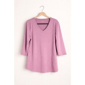 Segments Womens Large Dusty Rose Pink Tencel Modal V-Neck 3/4 Sleeve Ribbed Top